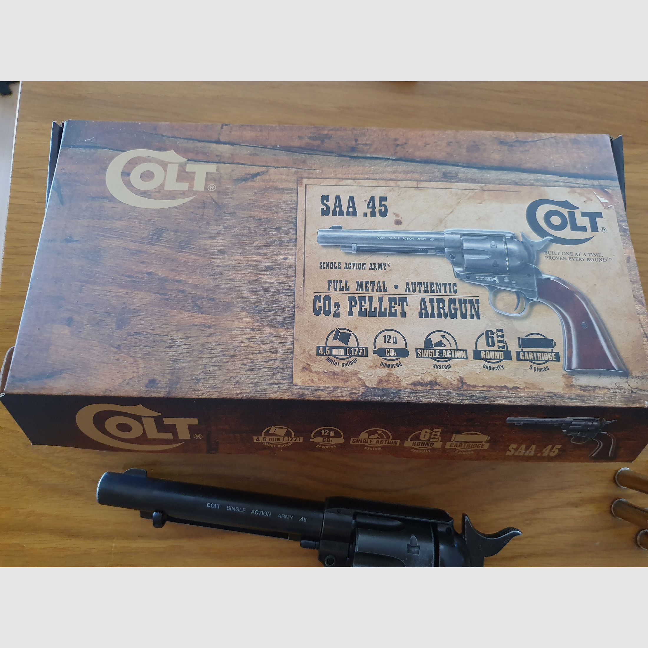 Colt Single Action Army SAA Co2 gezogener Lauf, 4,5 mm Diabolo, inkl. 12 Ladehülsen