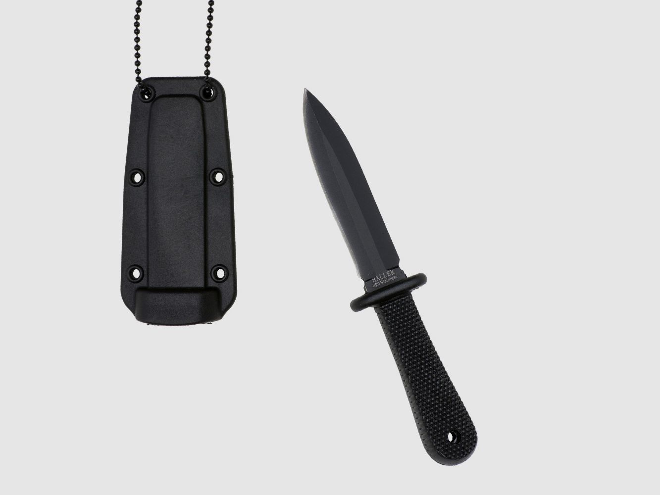 Coltello da collo nero con impugnatura in gomma affilato su un lato legale da portare mini coltello