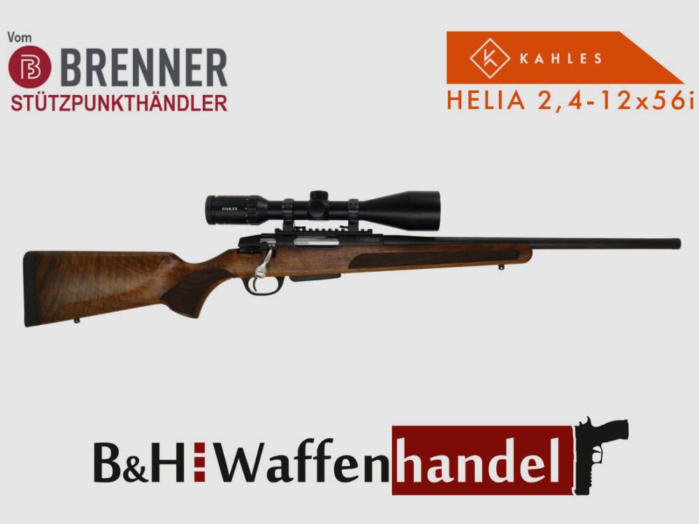 Brenner Komplettpaket: BR20 Repetierer Nussbaum-Schaft mit Kahles Helia 2.4-12x56i Komplettset Jagdbüchse