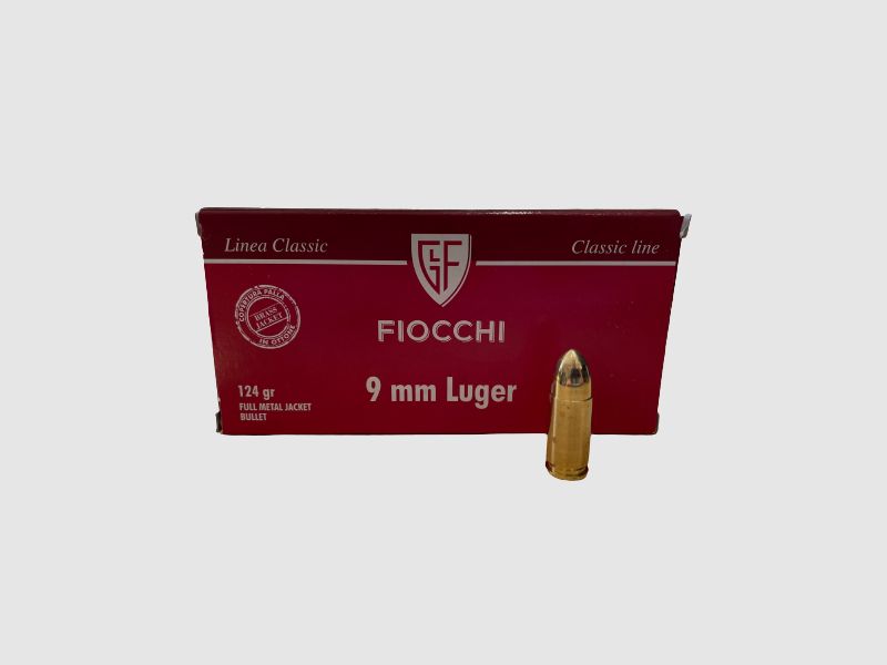 FIOCCHI 9MM LUGER FMJ - 124GRS/ 8,0G . - 50 KURZWAFFENPATRONEN