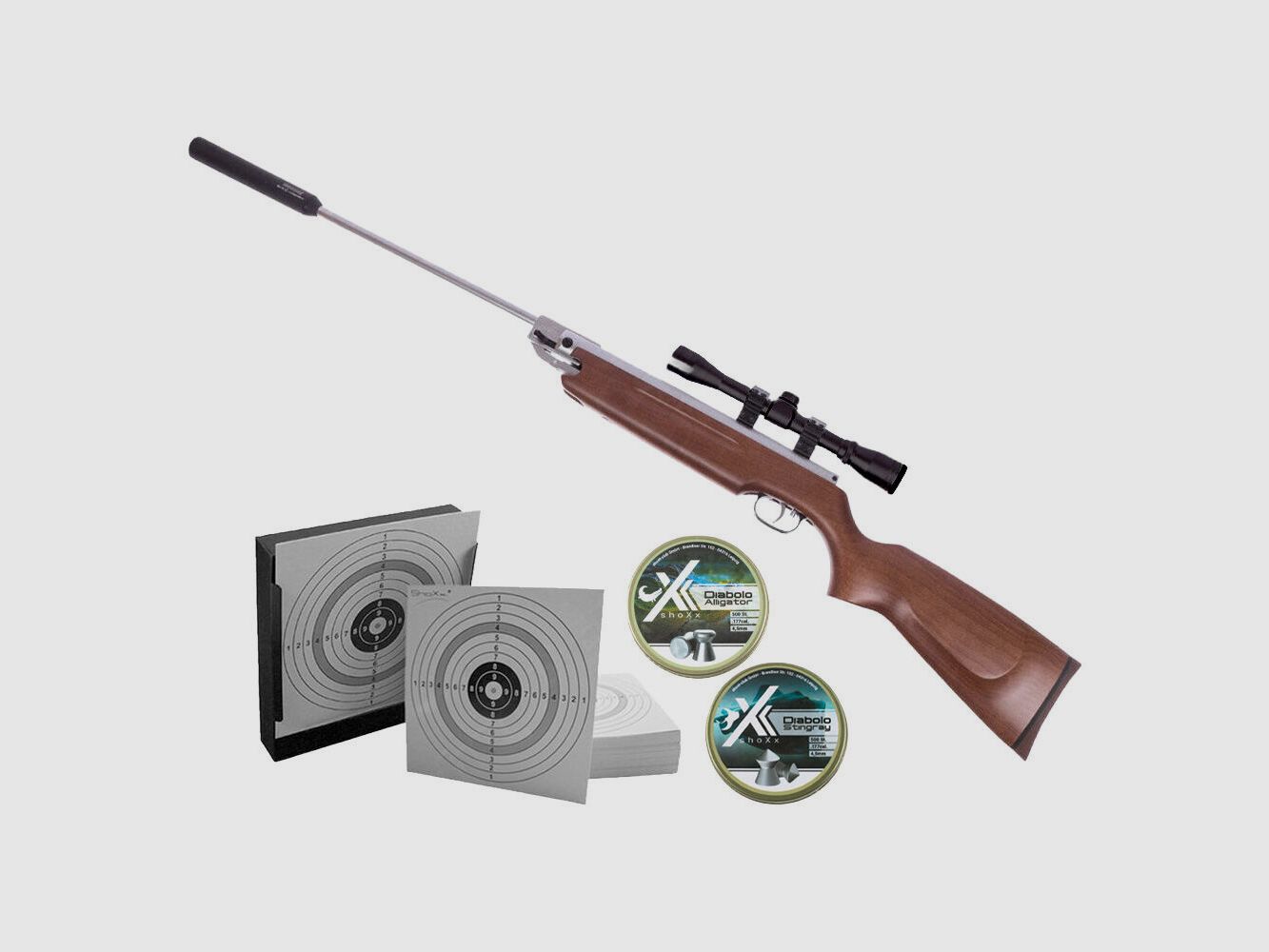 Weihrauch HW 35K Silverwood air rifle cal. 4.5mm pellet trap set