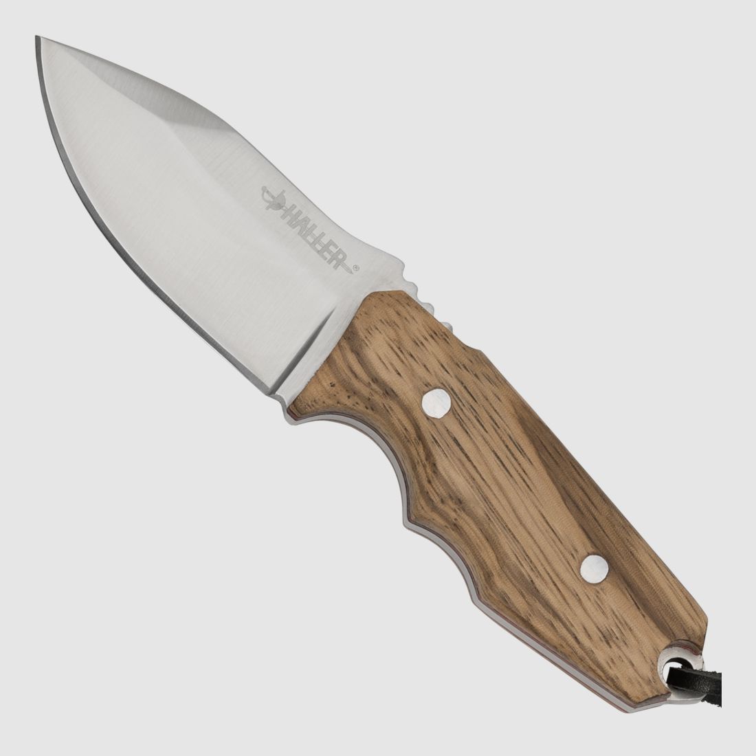 Cuchillo de outdoor con mango de madera de zebra, cuchillo pequeño con funda de cuero