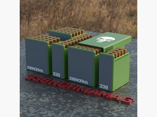 Filamelt Munitionsbox / Ammo Box .338 Norma Magnum – Patronenbox für 50 Schuss, Made in Germany