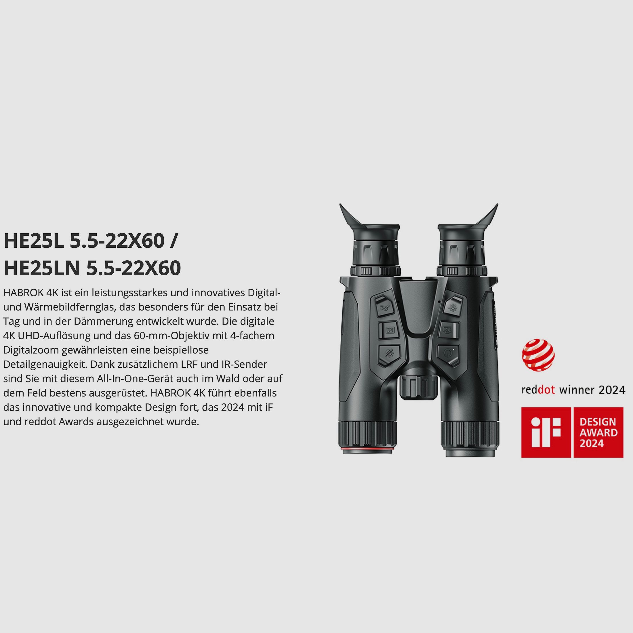 Hikmicro Verrekijker Habrok 4K HE25L 5.5-22x60 Warmtebeeld/Nachtzicht Digitale camera 850Nm 1920 x 1080