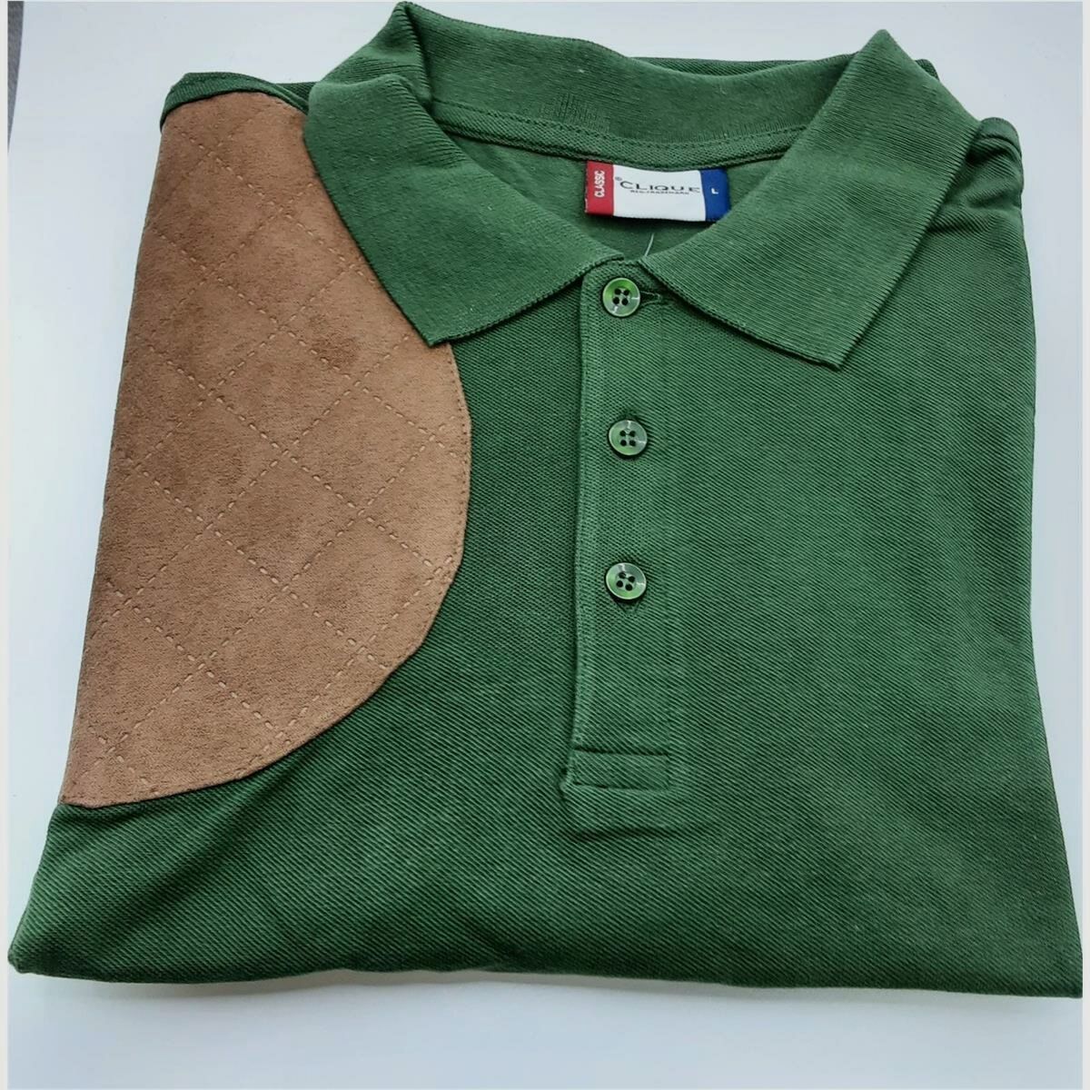 Polo shirt short sleeve with velour patch, green XL
