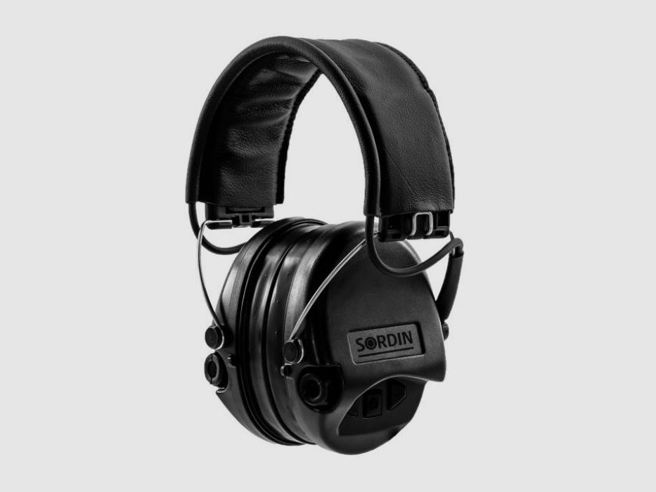 Active hearing protection Sordin Supreme PRO – black leather headband, gel ear cushions, black – SOR75302-02-G-S, image 1 of 2