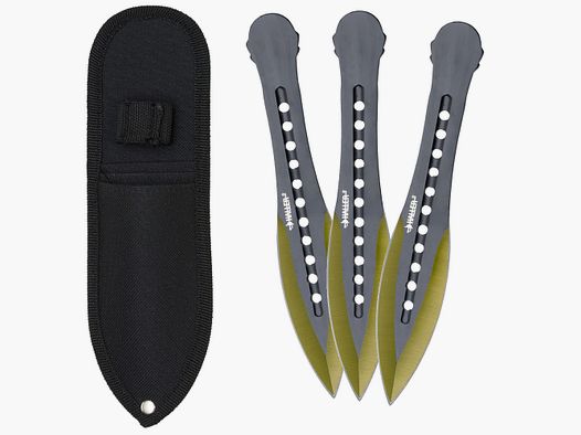 Wurfmesser 3 tlg. Set gold mit Etui 185mm á 65g