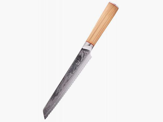 Coltello da pane in acciaio damascato 67 strati manico in legno d'olivo