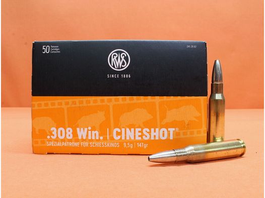 RWS cartridge .308Win RWS 147grs HP (2412967) box of 50 cartridges (Cineshot target bullet) GreenRange/ 9.5g hollow point target bullet