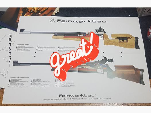 Feinwerkbau FWB Mod. 300 601 Poster Beschrijving Handleiding Luchtpistool Luchtgeweer KK Geweer Co2 Pistool zie beschrijving. Prijs vanaf