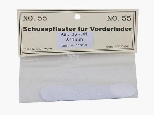 Match Schusspflaster fĂĽr Vorderlader No. 55 0,13 mm Kaliber .36 - .41