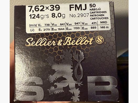 S&B 7,62x39, 124 grs, FMJ (8x) *Solo recogida*