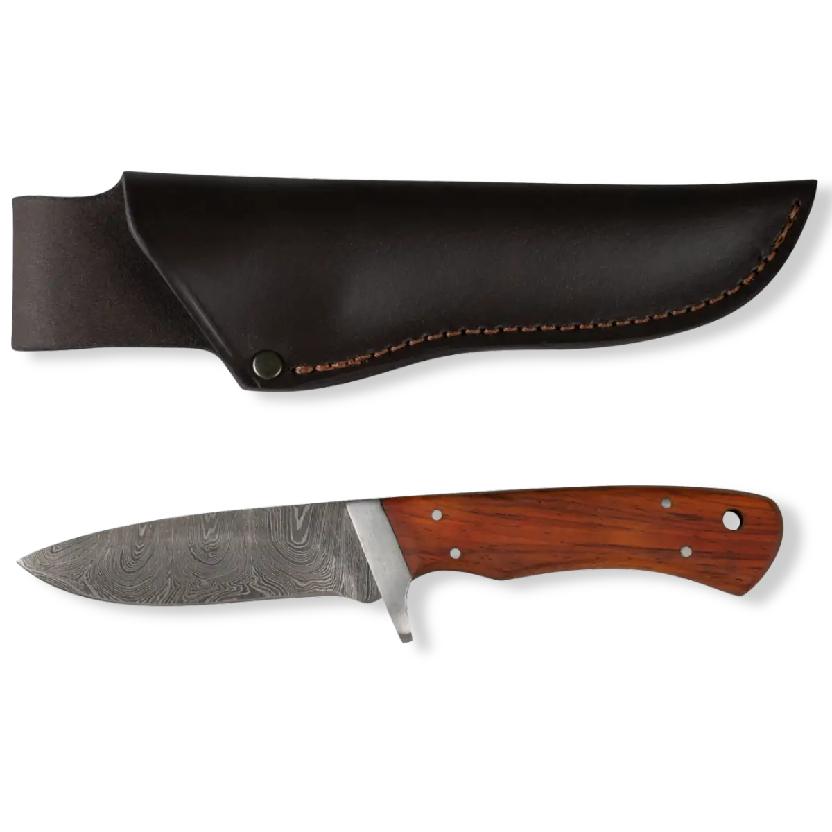 Cuchillo de caza Alljagd de damasco con empuñaduras de madera de roble