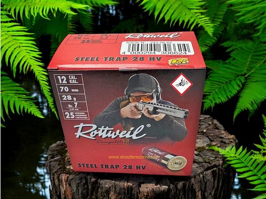Rottweil cartucho de perdigones Spec Steel Trap HV Cal. 12/70 28g 2,5mm