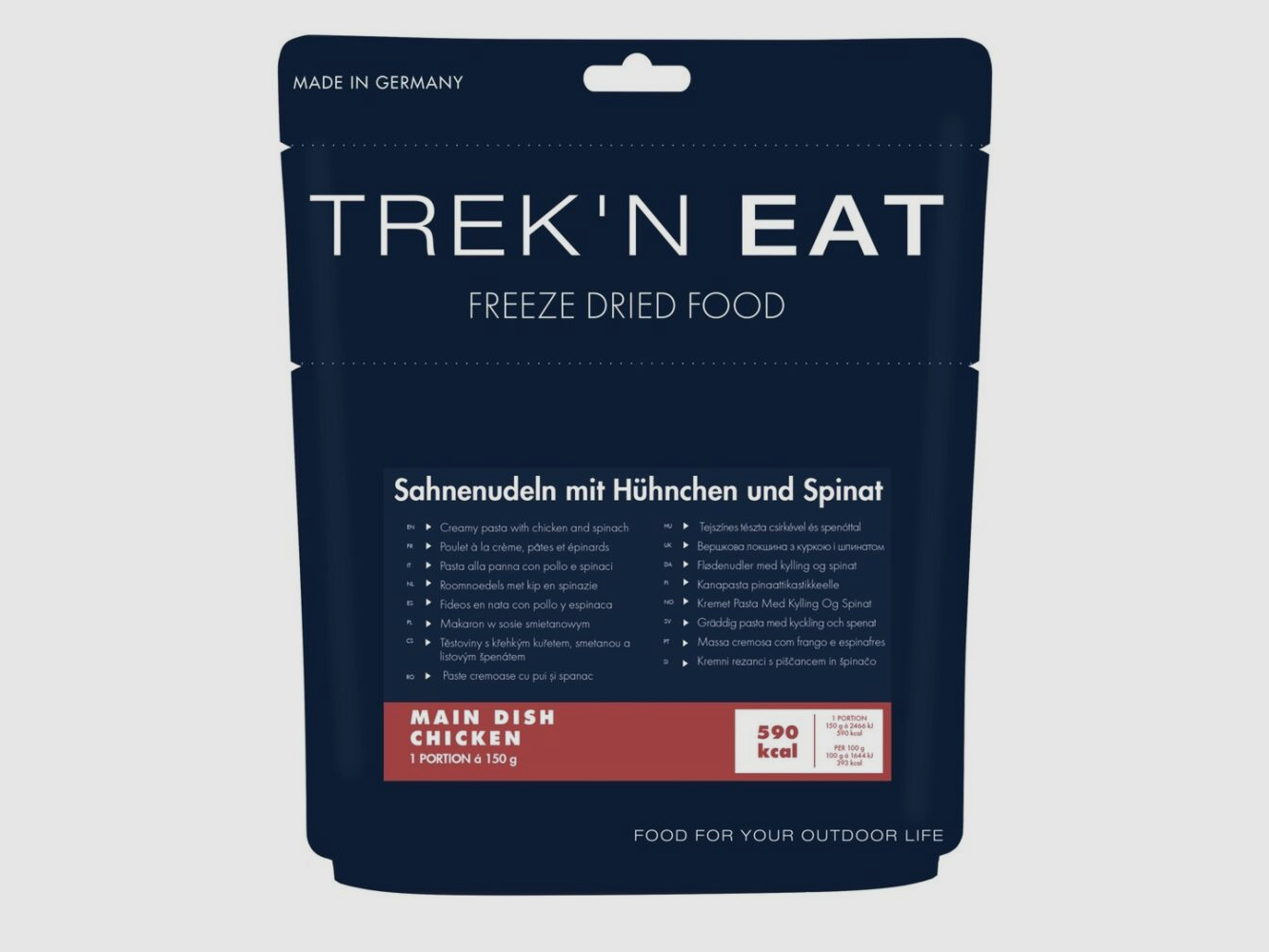 TREK'N EAT Makaron z sosem śmietanowym z kurczakiem 150g ze szpinakiem