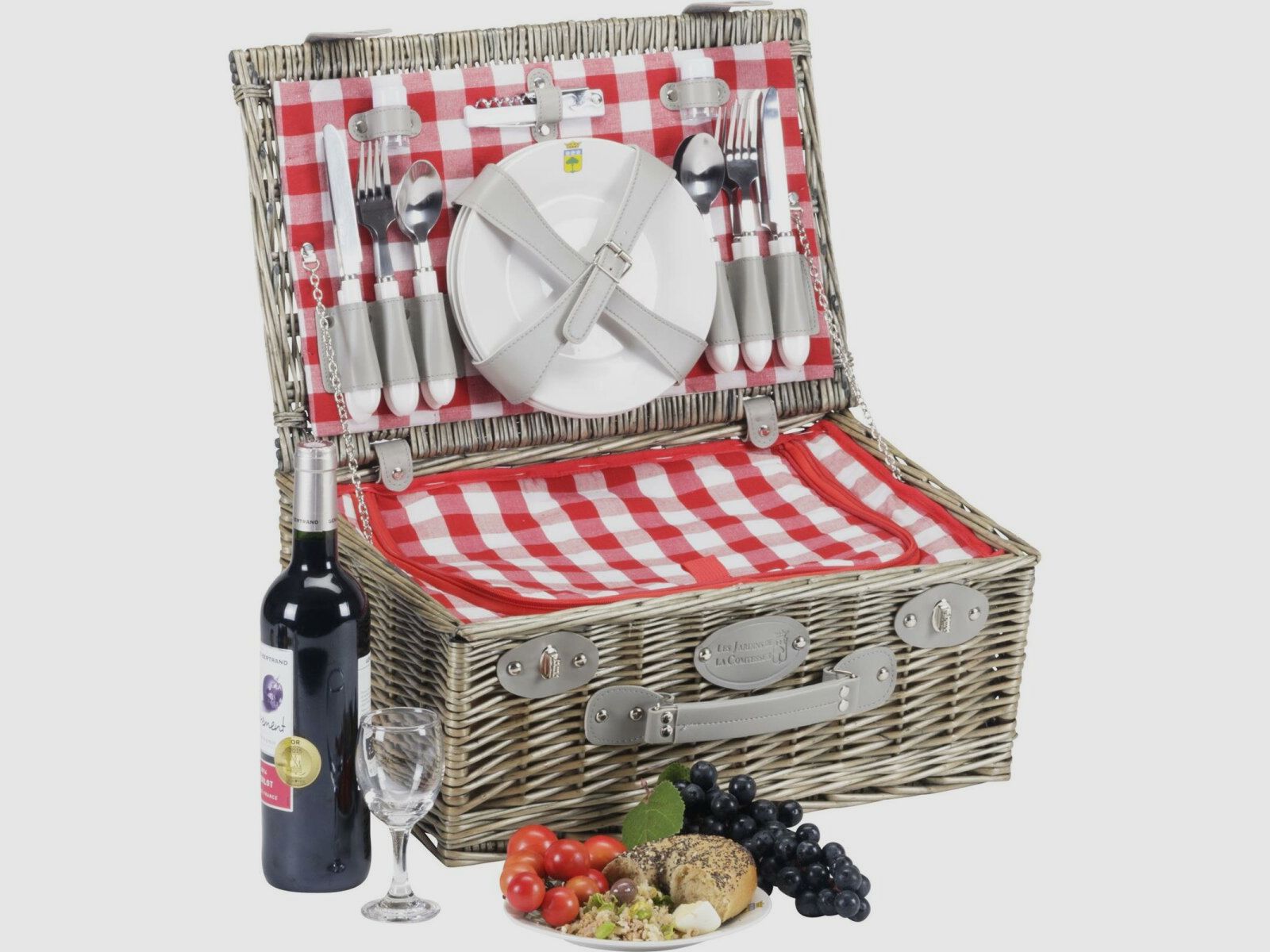 Lovergreen picnic motif picnic basket for four people Marly red and white
