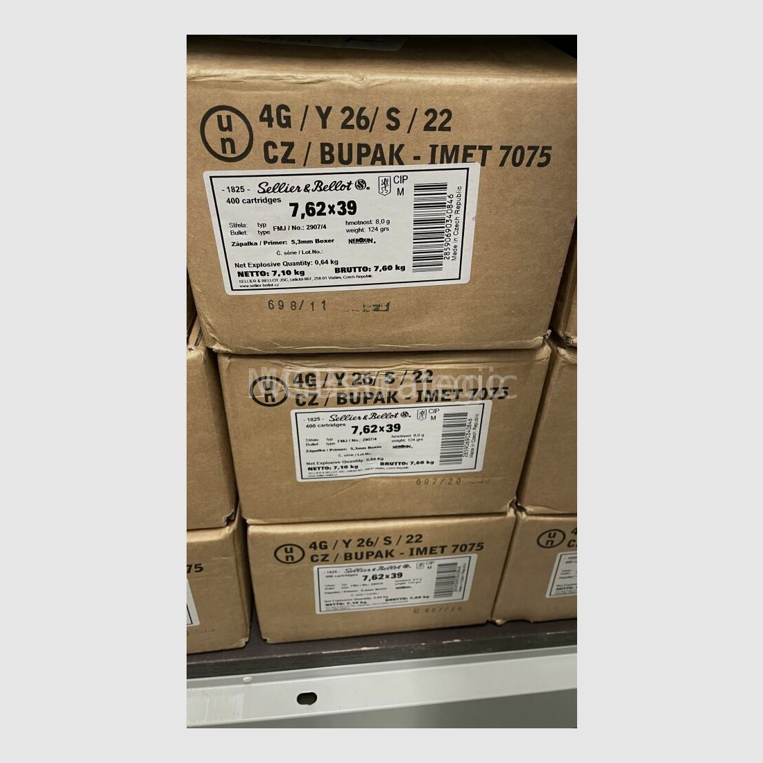 Sellier & Bellot 7.62x39 full metal jacket 8.0g/124grs. 8x 50 rounds = 400 rounds = 1 box