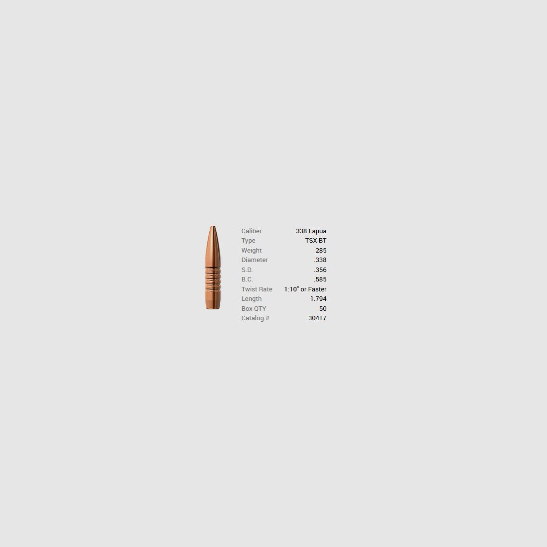 Barnes Geschoss .338 Lapua/.338 285GR TSX BT 50 Stück