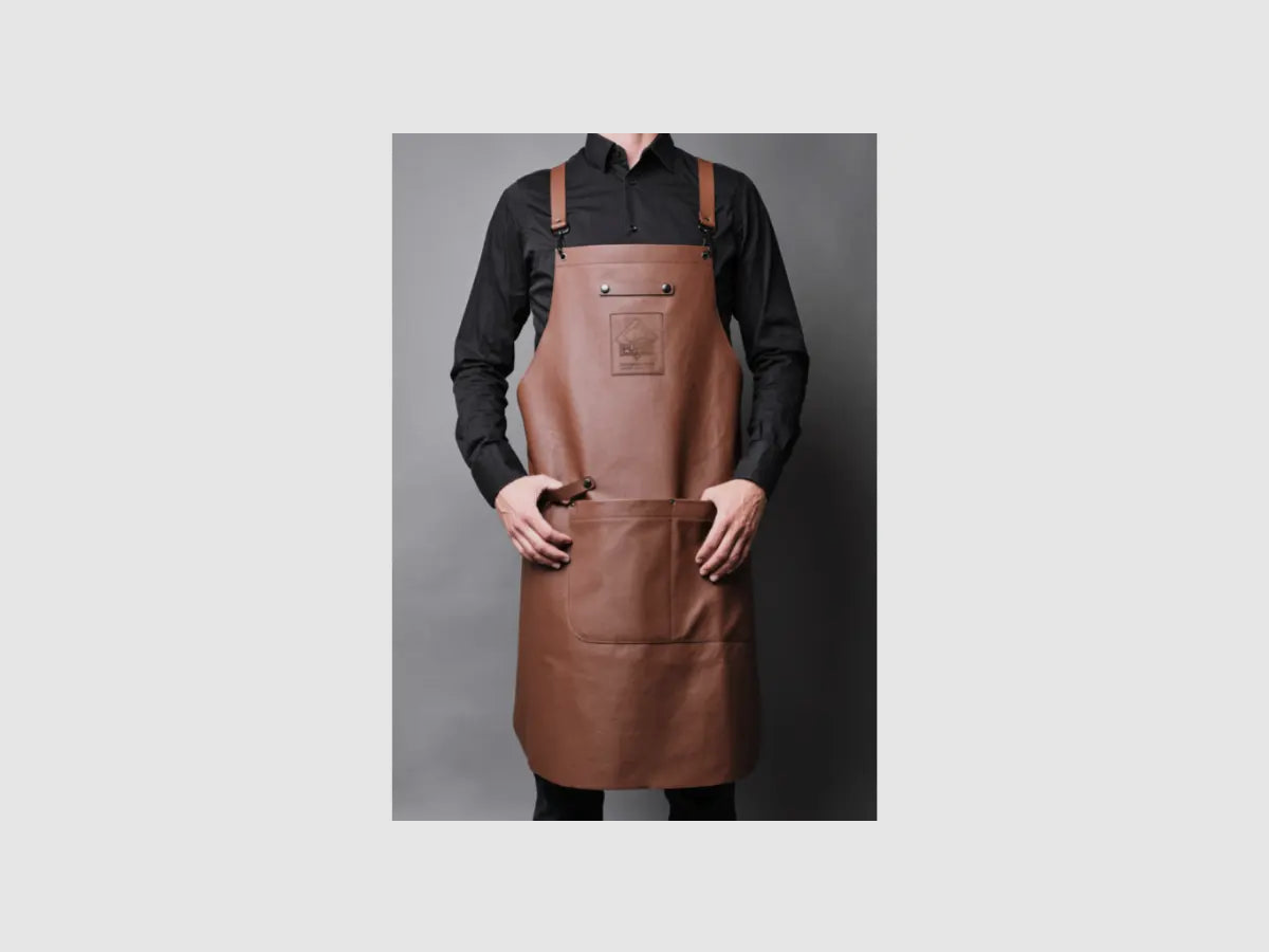 Delantal de cocina y parrilla, duradero y robusto de cuero de vaca color cognac, imagen 1 de 3