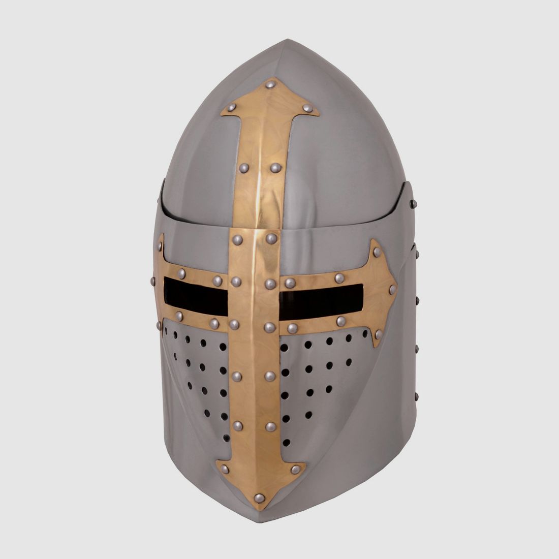 Templerhelm mit Messingbeschlägen