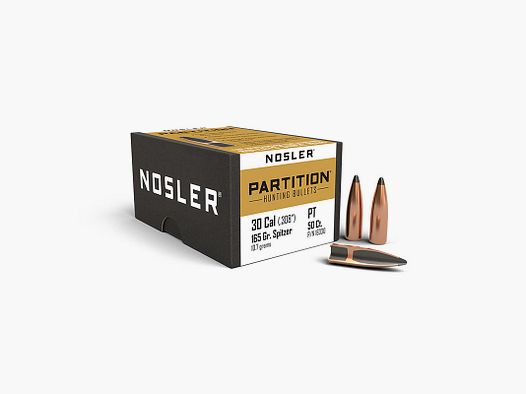 WIEDERLADUNGSGESCHOSSE – NOSLER – PARTITION 30 Kaliber (.308″) Spitzer 165gr (10,7g) (50Stück)