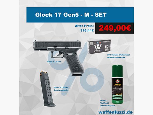 Glock 17 Gen5 Schreckschusspistolen Set "M" Kaliber 9mm PAK