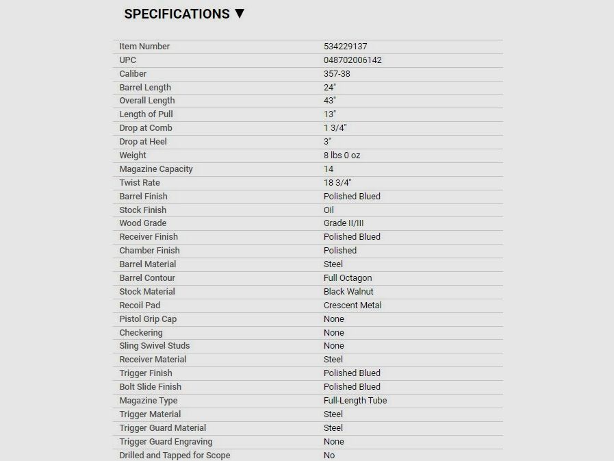Winchester 1873 Sporter Octagon Pistol Grip (MIROKU FABRICATION) En Stock