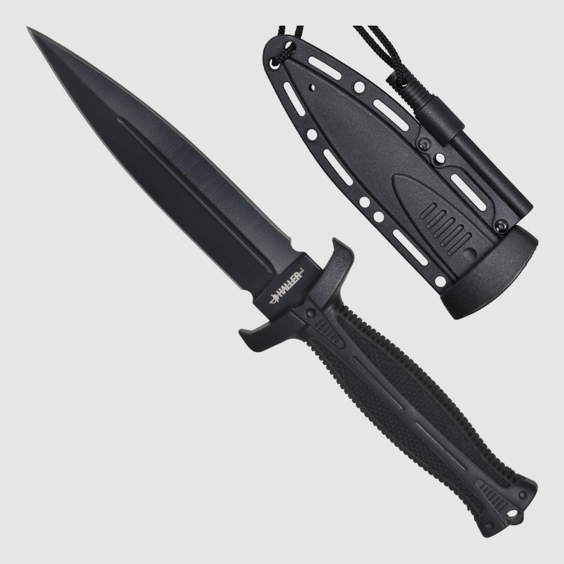 Stiefeldolch mit Feuerstarter Survival Dolch schwarz Stiefelmesser