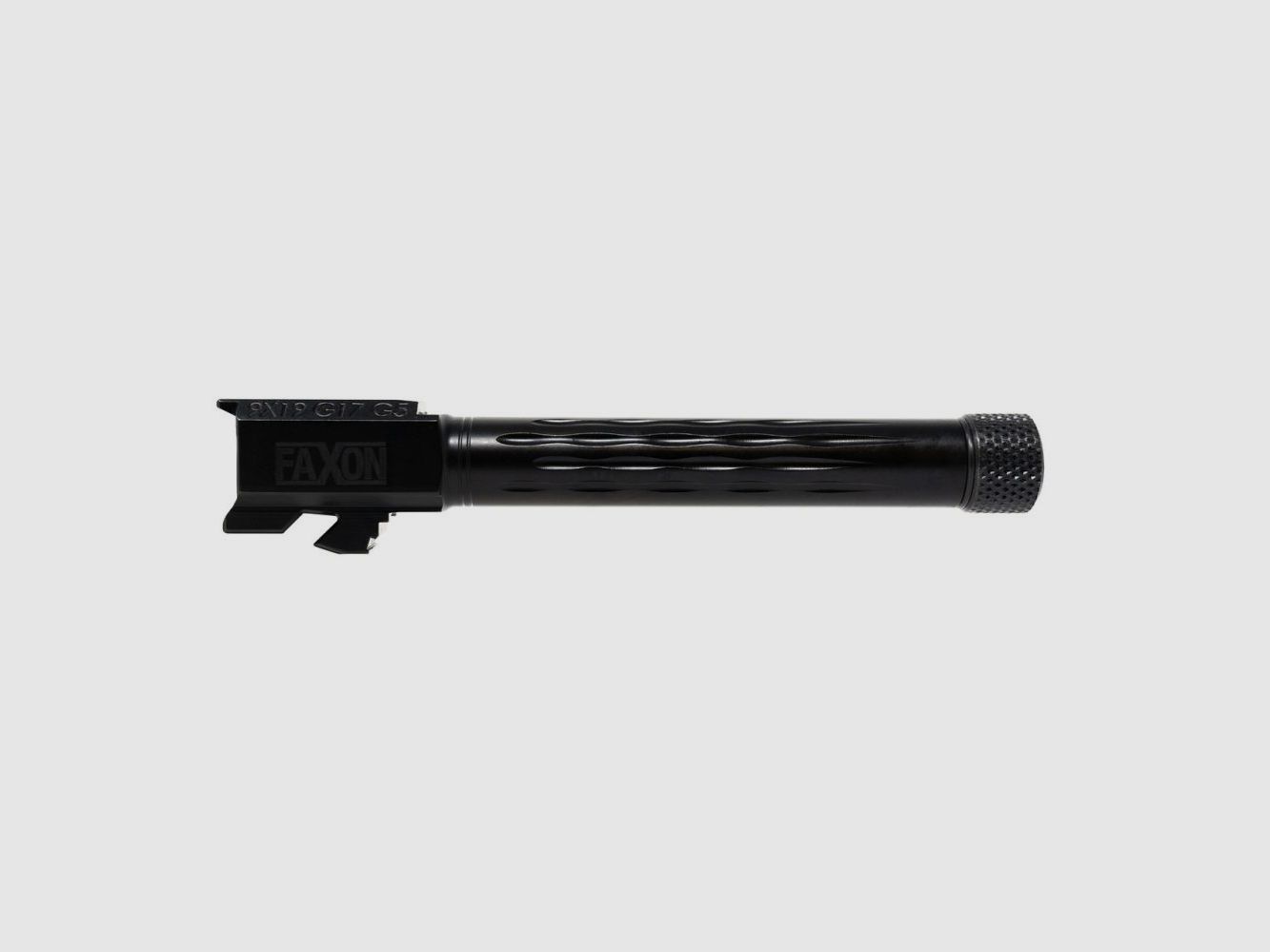 Faxon BarrelG17GEN5w/PatFlameFlut,1/10Twist,416-R,StressRelieved,BlkNt,TargetCrown,Thread