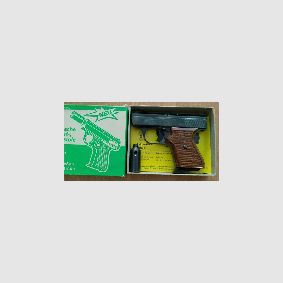 Alte Rhöner SM 15 Kal. 8 mm Knall im ersten PTB 83 mit Verpackung!