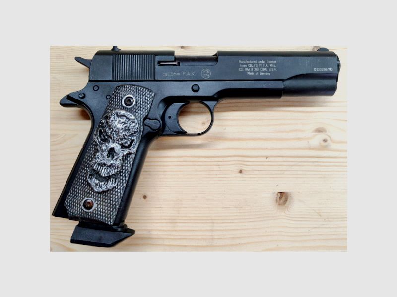 Colt Government 1911 A1 PTB 774 – 9 mm P.A.K. – empuñaduras especiales y base de cargador especial, imagen 1 de 2