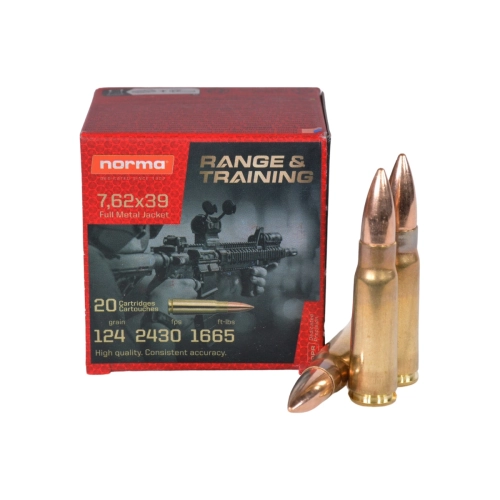 NORMA Munition 7,62x39 FMJ 8,g 124gr (Packung mit 20 Stück) Chargennummer U017