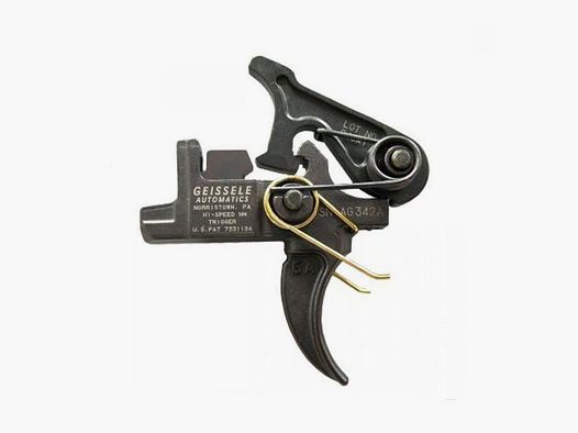 GEISSELE AUTOMATICS SET, LARGE GEISSELE AUTOMATICS HI-SPEED NATIONAL MATCH 2-STG CURVED TRIGGER SET W/LARGE PIN
