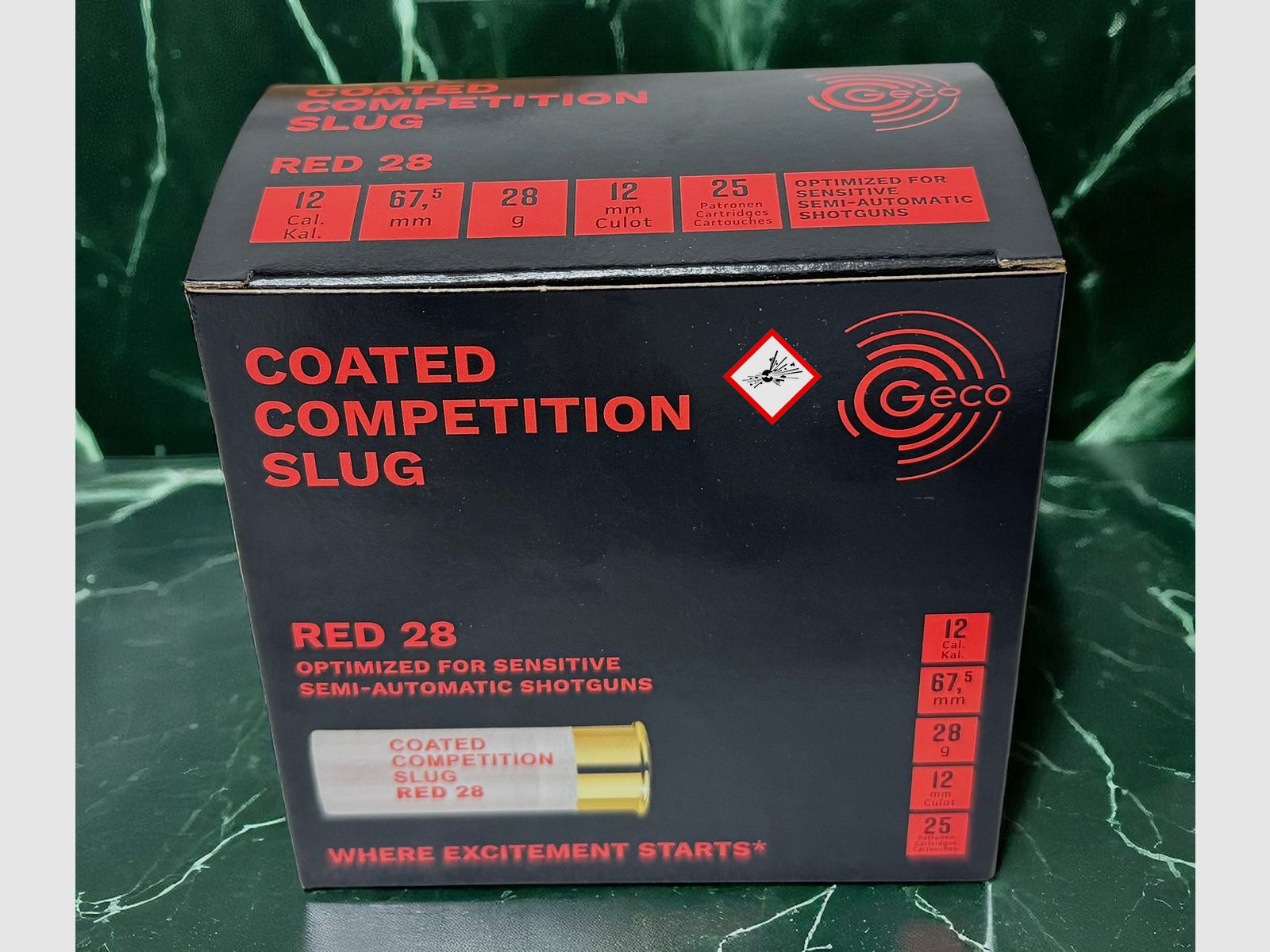 Proyectil de competición recubierto Geco rojo 28 12/67,5