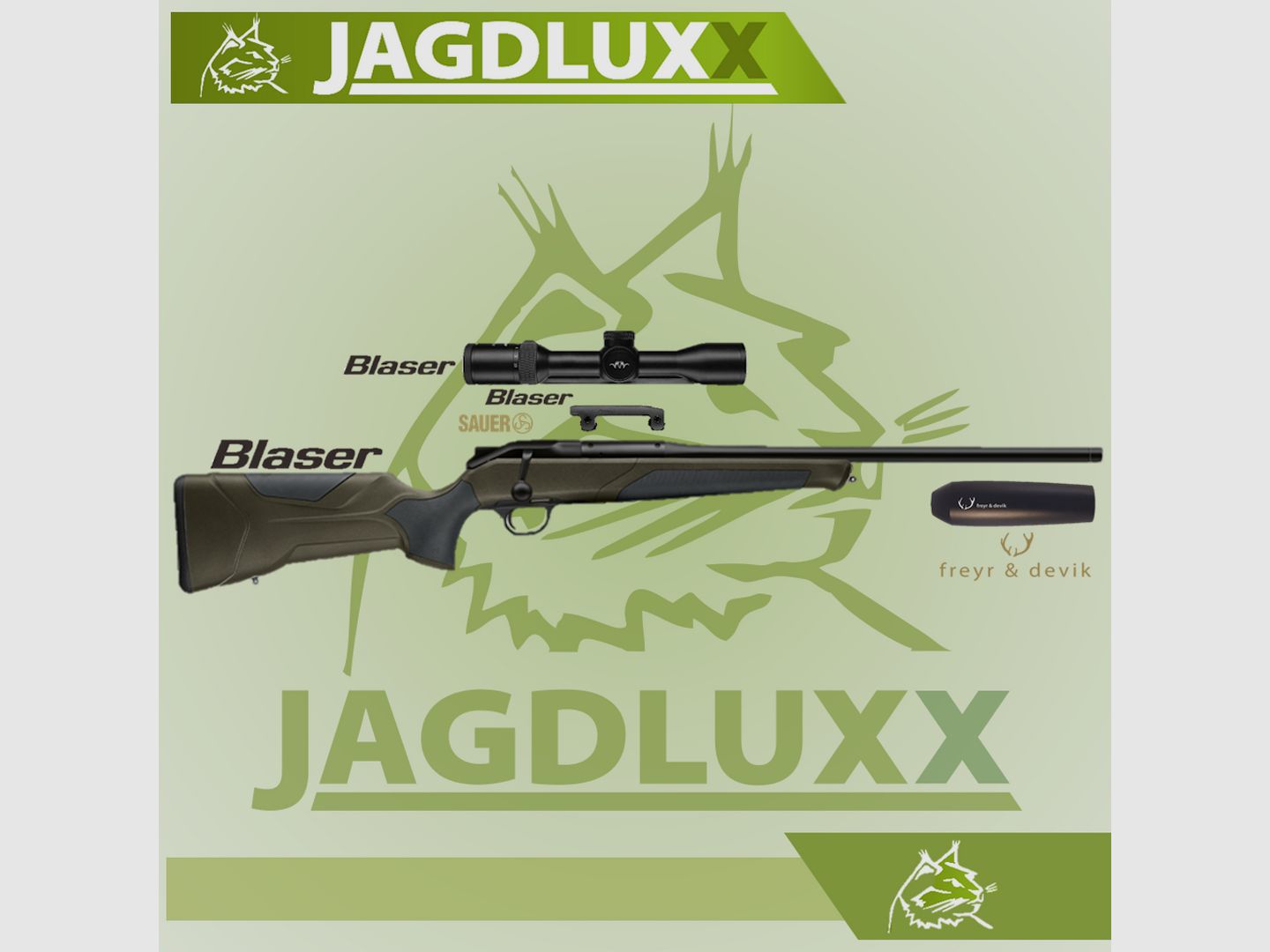 Blaser R8 Professional 2.0 verde oliva oscuro con Blaser B2 y silenciador freyr & devik