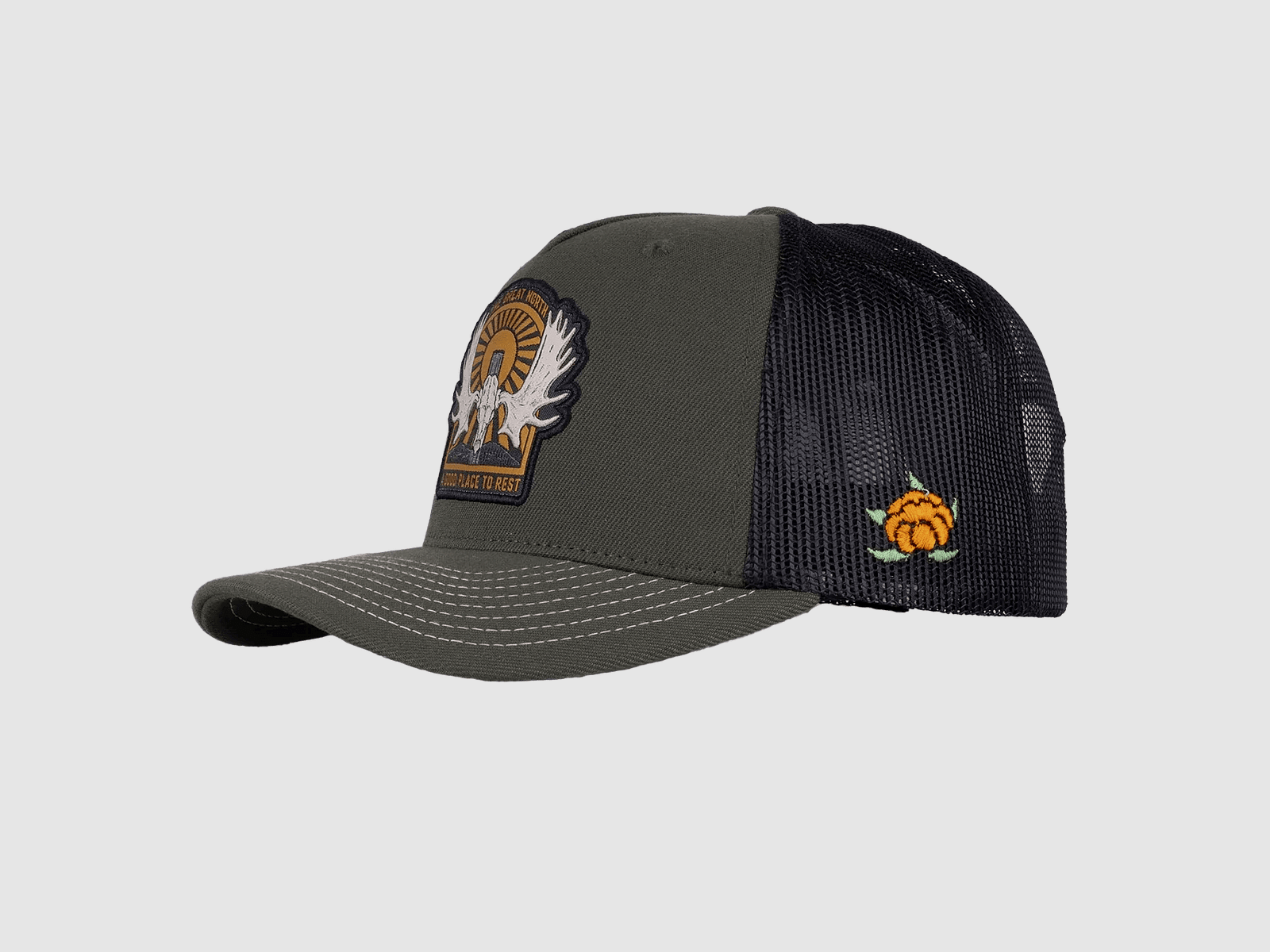 SQRTN Cappello Trucker con Corna di Alce, Verde Oliva