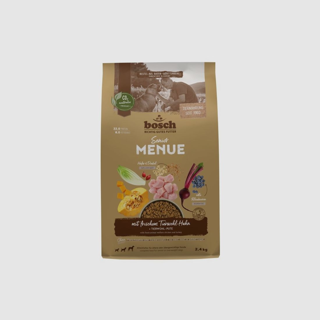 Bosch Hunde Trockenfutter HPC Menü Senior Tierwohl-Huhn + Dinkel & Hafer 2,4 kg
