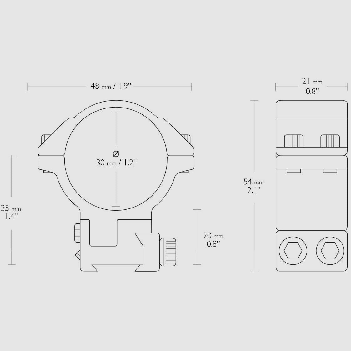 Hawke Mounting Ring Aluminum 9-11mm Two-Piece High, 30mm, image 2 of 2