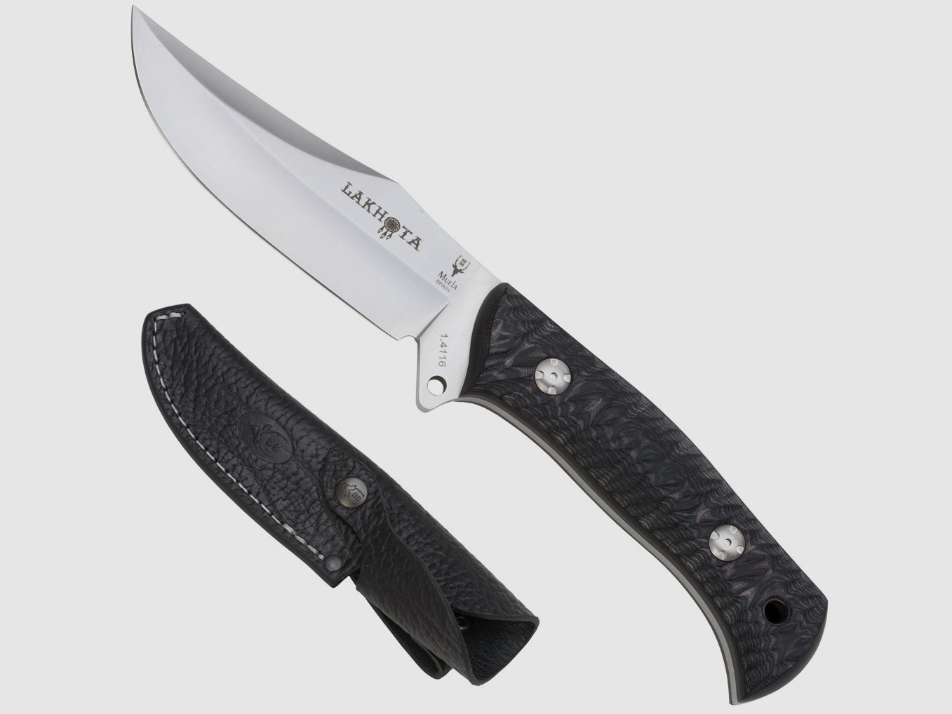 Lakota travel knife with beautiful leather sheath black handle