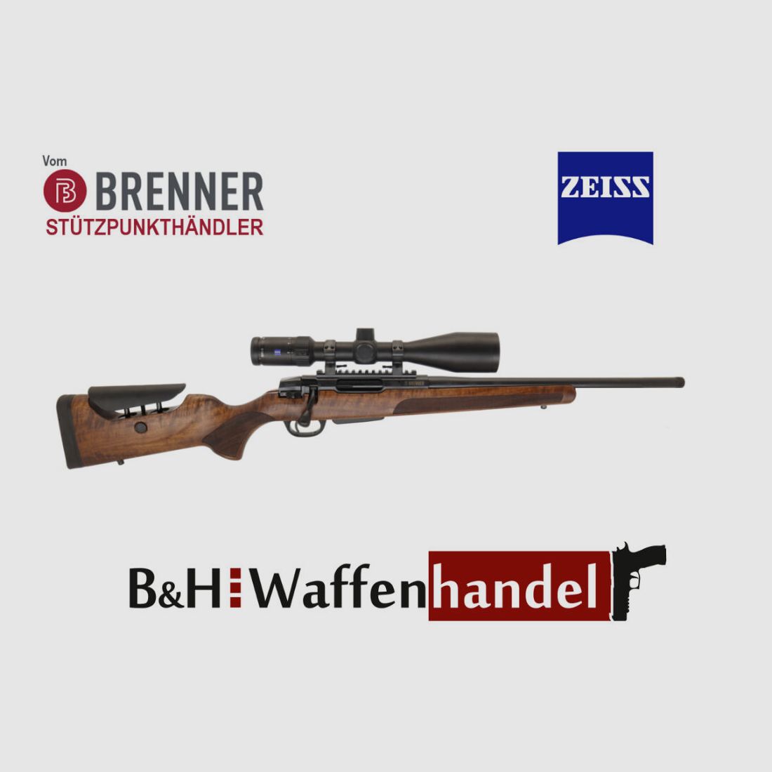 Brenner Komplettpaket: BR20 L.E. (Nussbaum, verstellbarer Schaftrücken) mit Zeiss V4 3-12x56