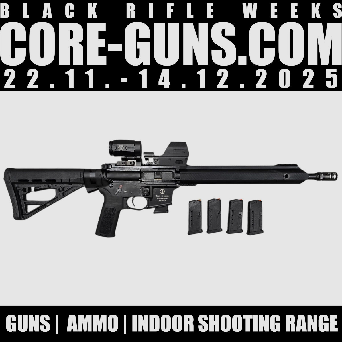 Schmeisser AR15-9 Sport M 14,5"LL nero + Falke LE + Falke B3X Magnifier + 4 caricatori