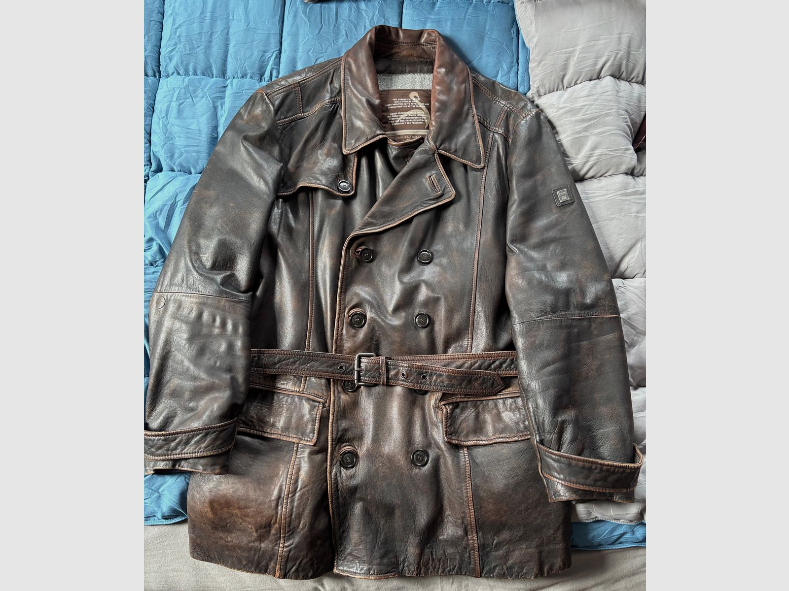 Veste en cuir d’aviateur ou de motard en cuir vieilli, image 1 sur 5
