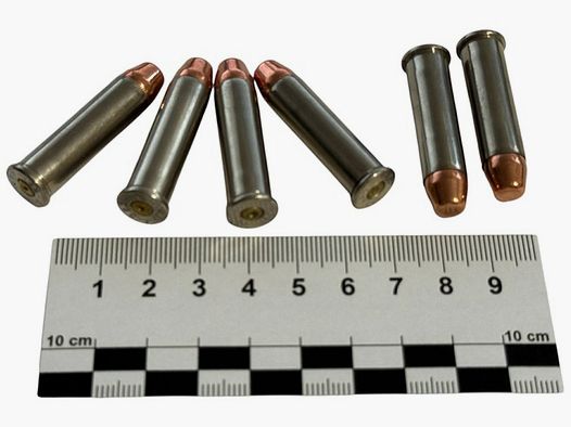 6 pcs. Désarmement calibre .357 Magnum en version tout métal S&W en douille nickelée