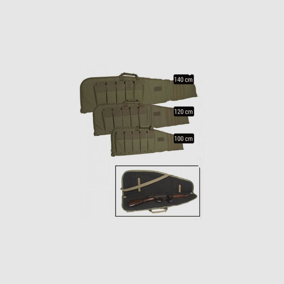 Funda de rifle oliva - con bolsillos laterales - 120 cm