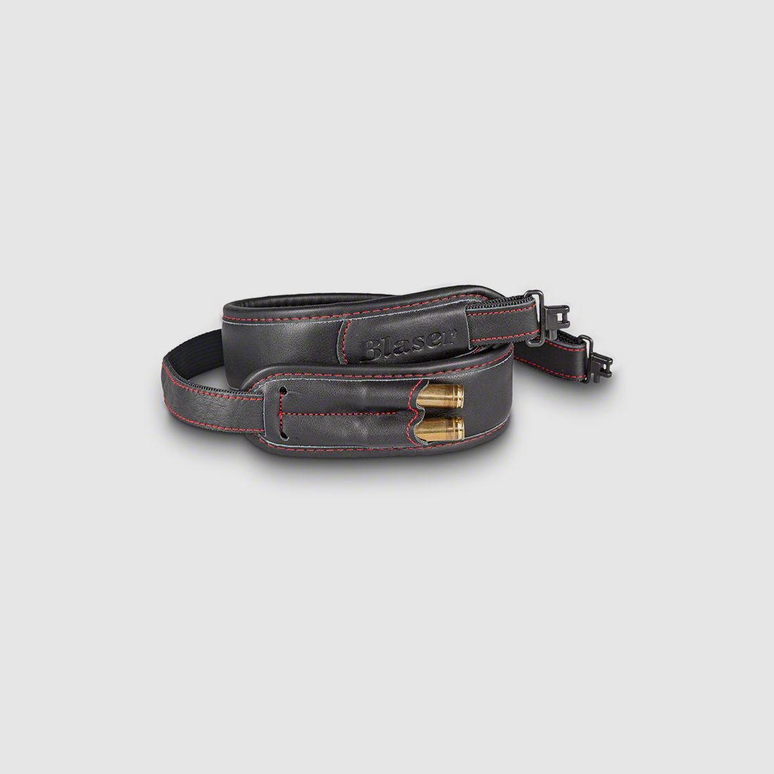 BLASER Gewehrriemen Extra breit: Leder -MONZA- schwarz m. 2 Patronenhalter