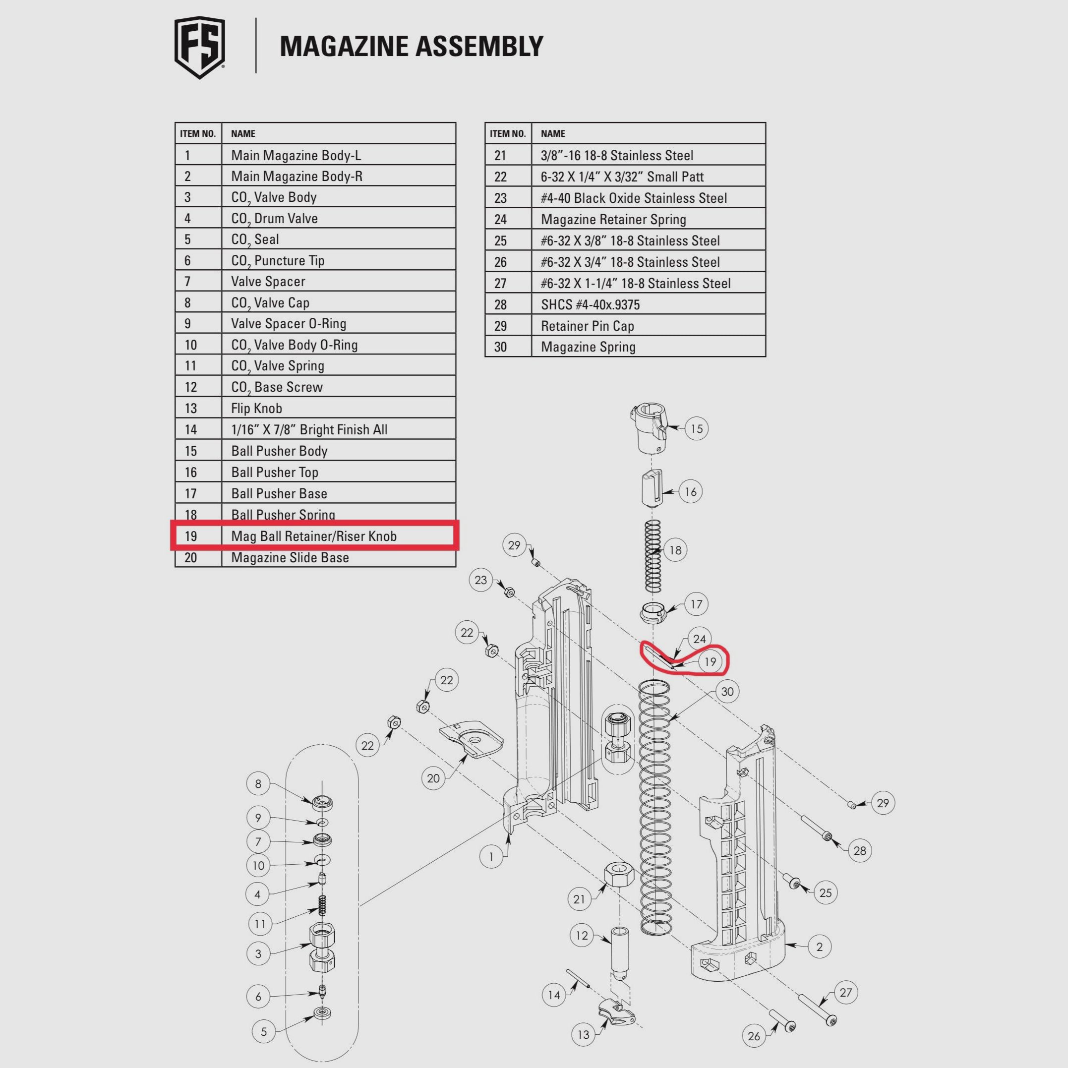 Magazzino FSC - Astina di ritenzione delle palle #19