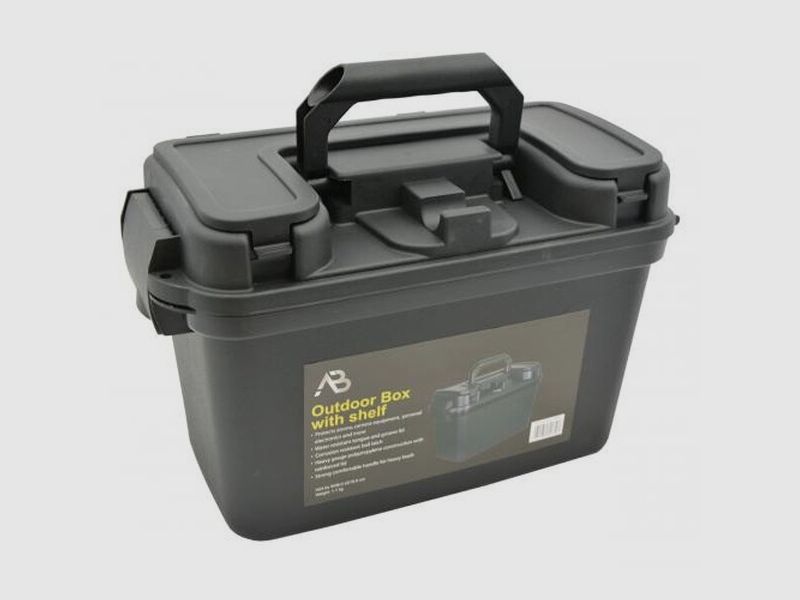 Box / Munitionskiste m. Innenboden - 38 x 19 x 24cm, Black - wasserdicht + verschließbar, schlagfest