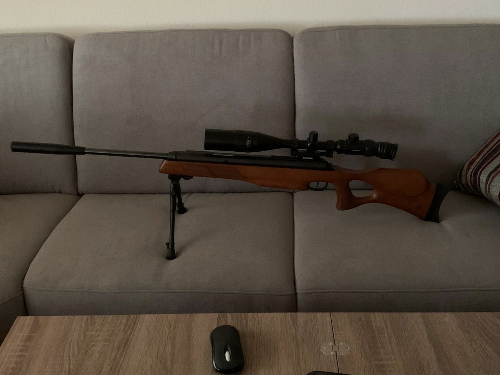 Diana 56 TH sidelever air rifle free from 18 with F in pentagon, with scope and suppressor