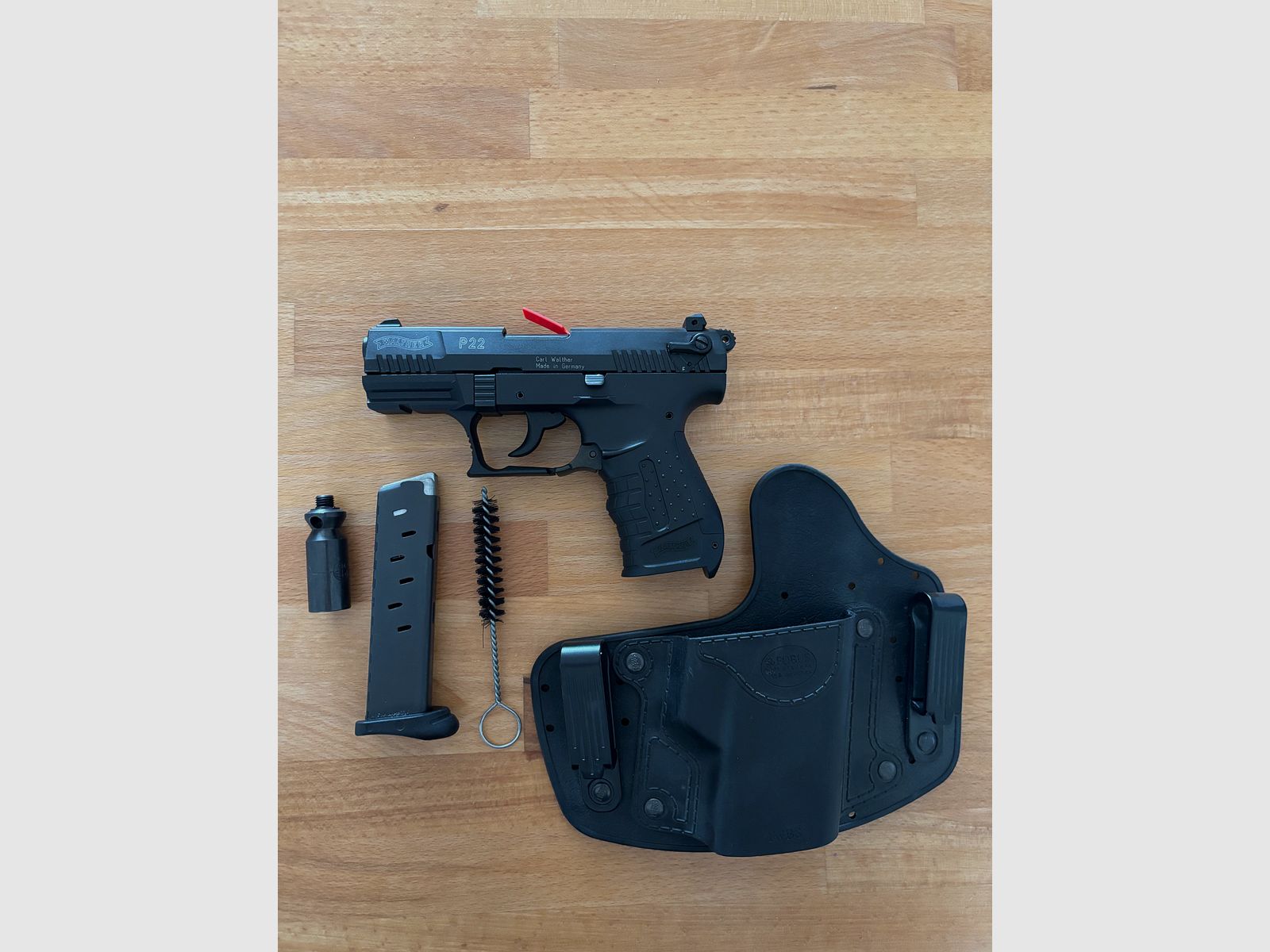 Walther P22 blank firing pistol incl. launch cup and Fobus IWB holster