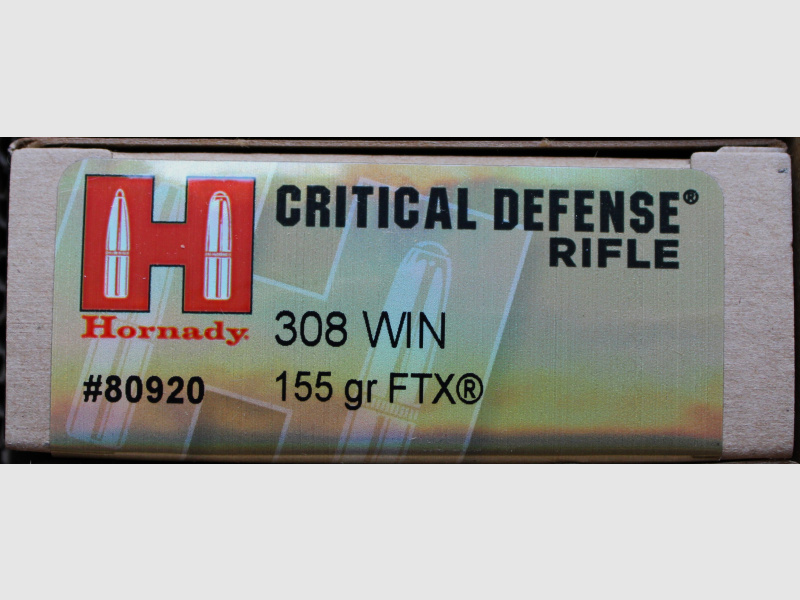 Hornady Munition mit FTX Geschoss Kal. .308 Win. 155 Grain 100 Schuß ein Los